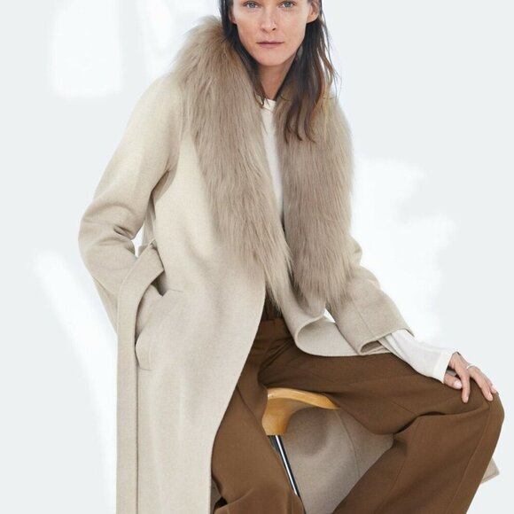 Zara Cream Trench Coat with Faux Fur Collar - Picture 15 of 15